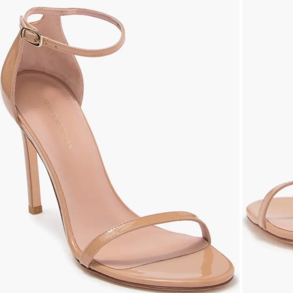 Stuart Weitzman nudistsong ankle strap sandal patent heels